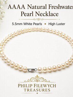 Pearl-09--AAAA Freshwater Pearl Necklace White 18in Silver Clasp